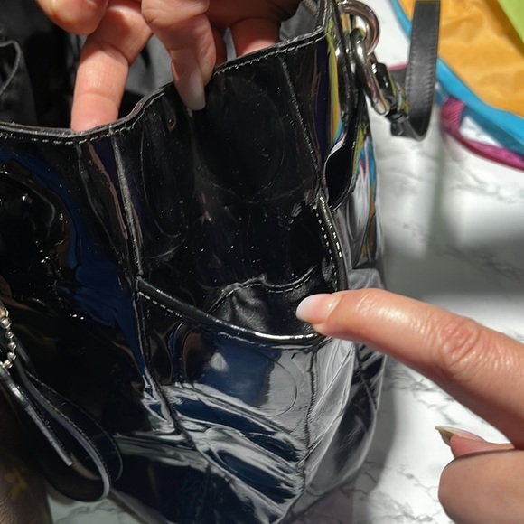 COACH Black patent, leather large purse, . Embossed,l coach purse is 17 “ 10 b - Picture 9 of 12